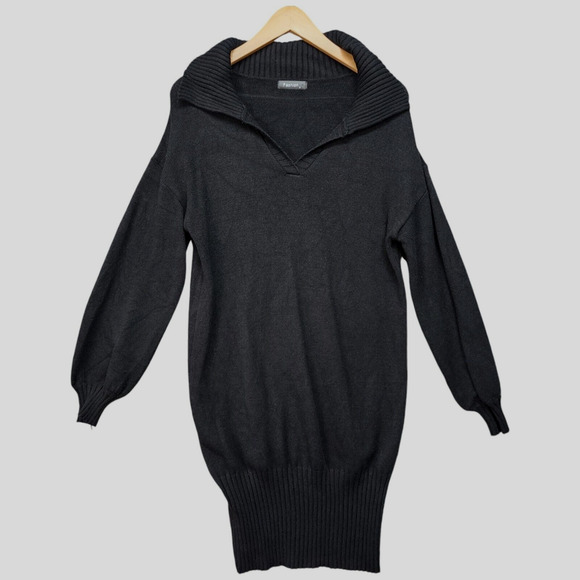 Women’s Black V-Neck Sweater Dress Medium Long Sleeve Ribbed Hem Pullover Casual - Picture 5 of 9